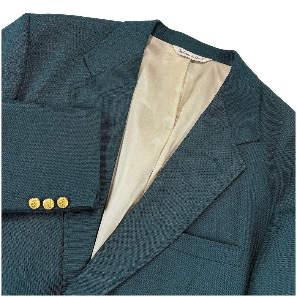 VTG Stafford Sport Coat Blazer Mens 44L Masters Green Gold Crest Buttons USA